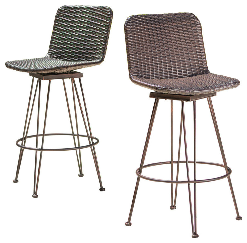 GDF Studio Pines Outdoor Wicker Bar Stools, Set of 2 Tropical
