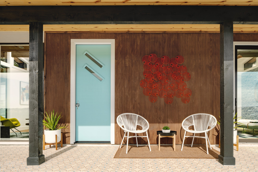 Inspiration for a small midcentury entryway in Austin.