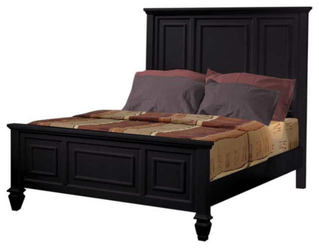 California King Bed, High Headboard Bed Black - Traditional - Panel Beds - by Homesquare | Houzz