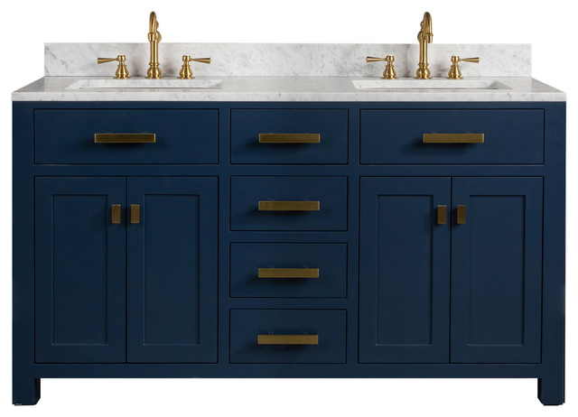 Madison 60" Carrara White Marble Vanity, Monarch Blue