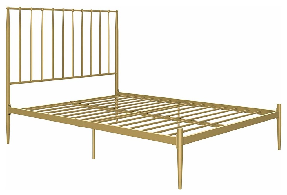 Bed Frame, Steel, Gold Finish Midcentury Platform Beds by Decor Love