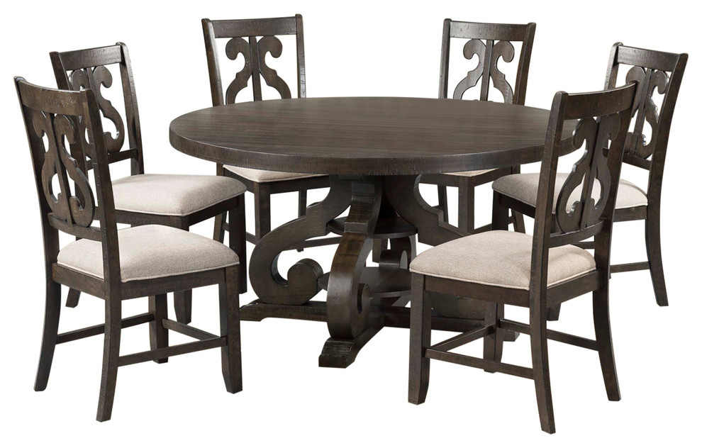 Stanford Round 7Piece Dining Set, Round Table & 6 Chairs Traditional