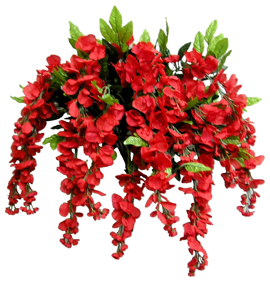 15 Stems Wisteria Long Hanging Bush Flowers, Red