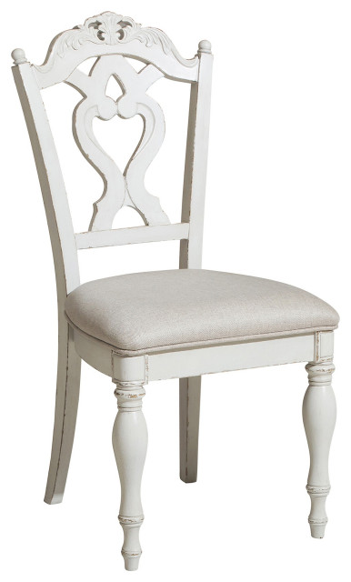 Benzara BM219788 Writing Desk Chair with Engraved Backrest, Antique White