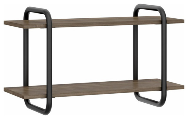 Techni Mobili Allure 2-Tier Modern Wood & Steel Floating Wall Shelf in Walnut