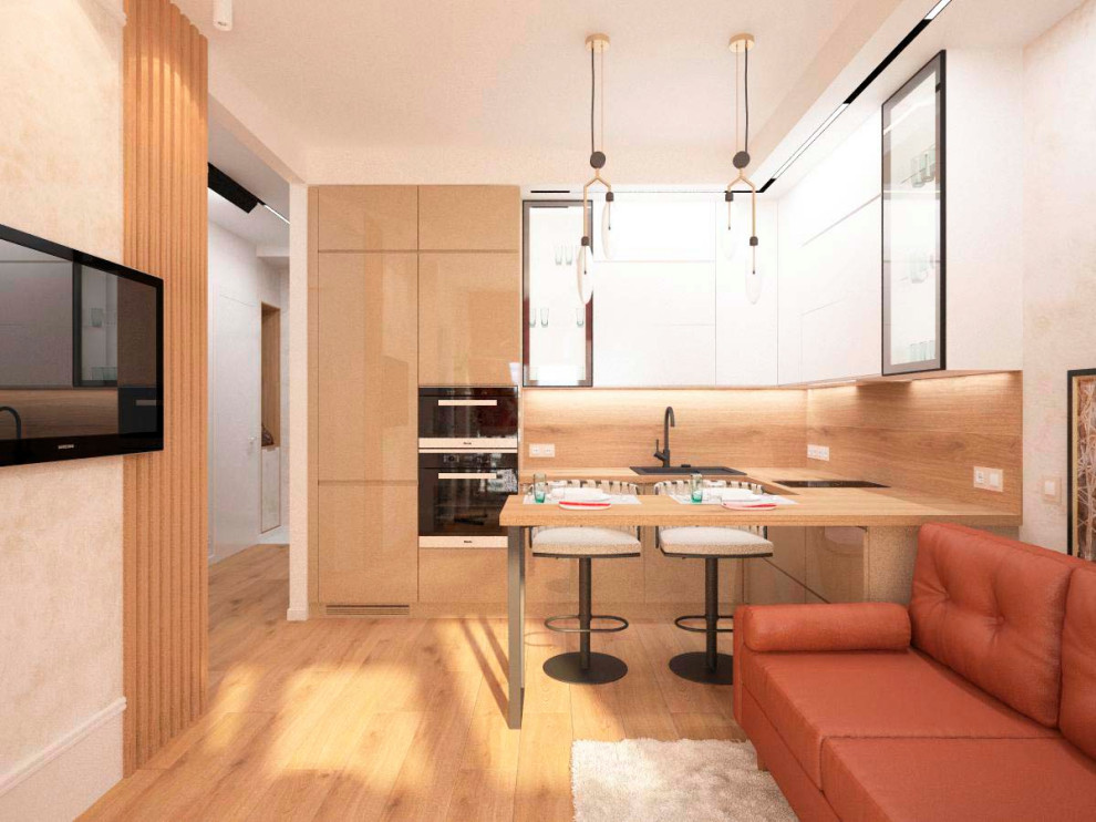 Маленькие кухня с гостиной