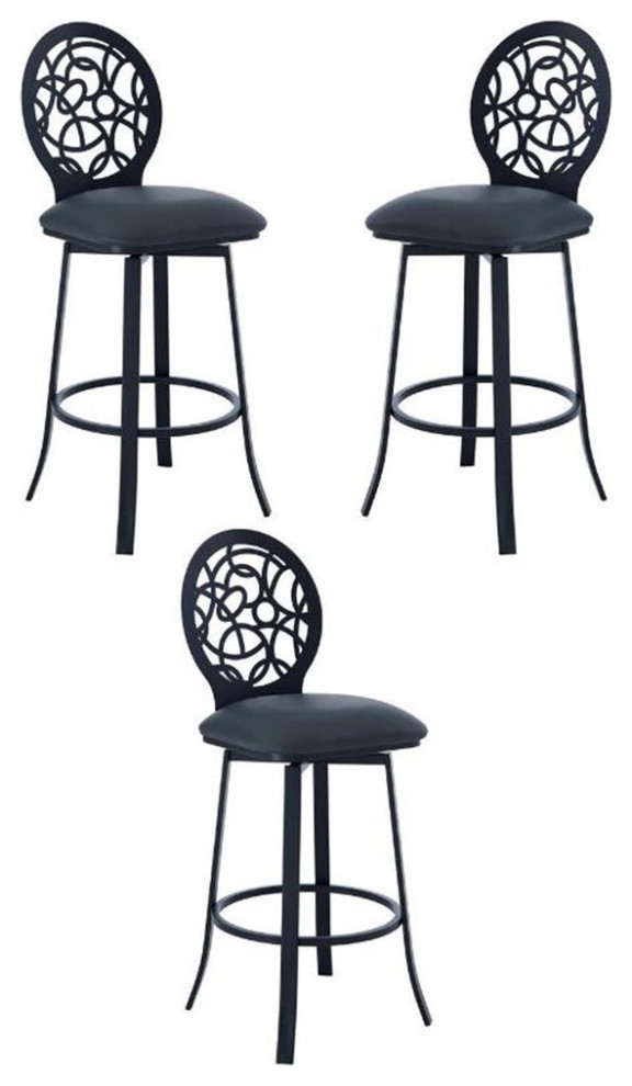 Home Square 26" Armless Bar stool in Matte Black and Gray Set of 3