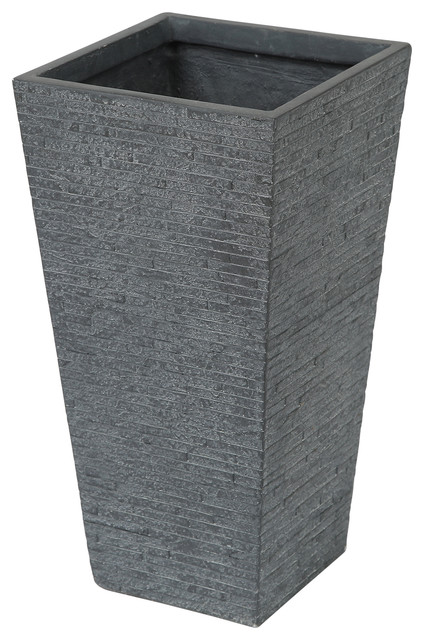 Grey Stone Finish Tall Tapered Square, Tall Outdoor Pots