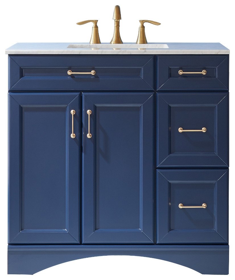 Naples Vanity, Royal Blue With Marble Countertop Transitional