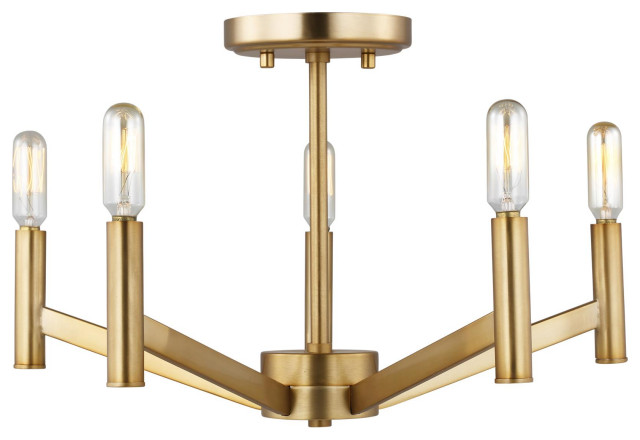 Vector Five Light Semi-Flush Mount, Satin Brass - Transitional - Flush ...