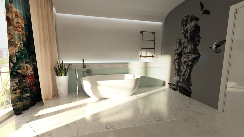 Санузел в квартире для молодой пары.