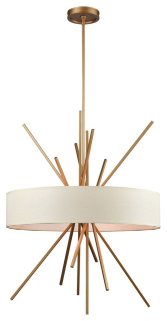 xenia 5-Light Chandelier, Matte Gold With Beige Fabric Shade