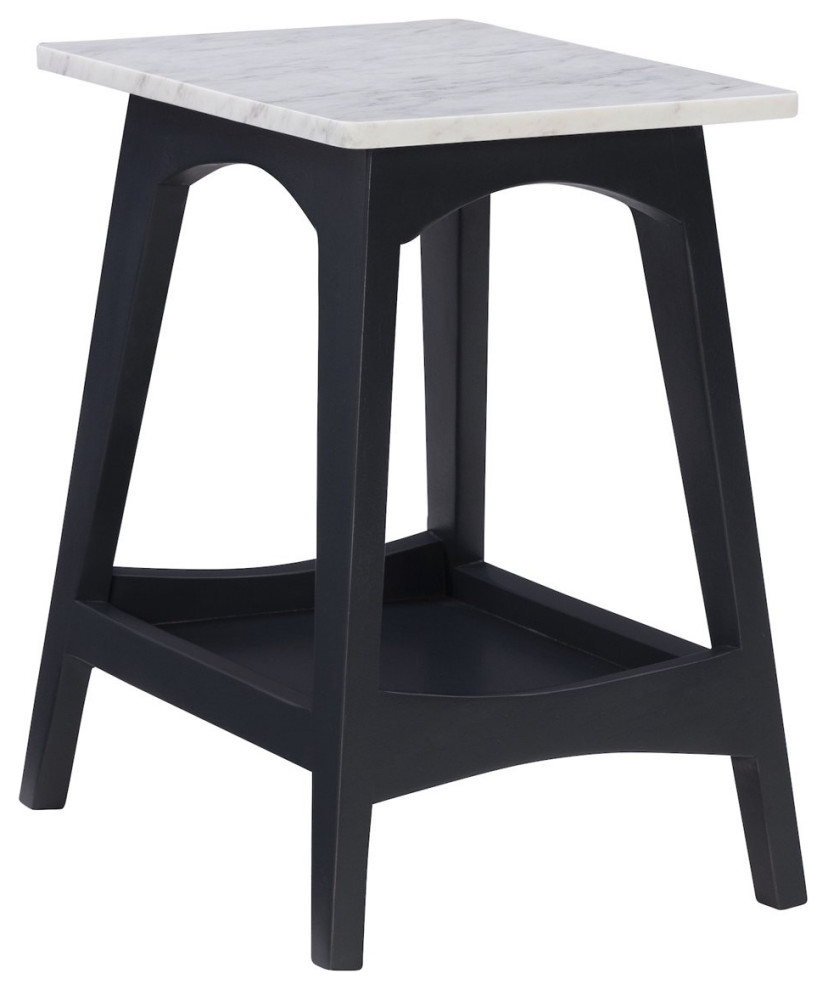 Modern Farmhouse End Table, Flared Mango Wood Base & White/Gray Wash