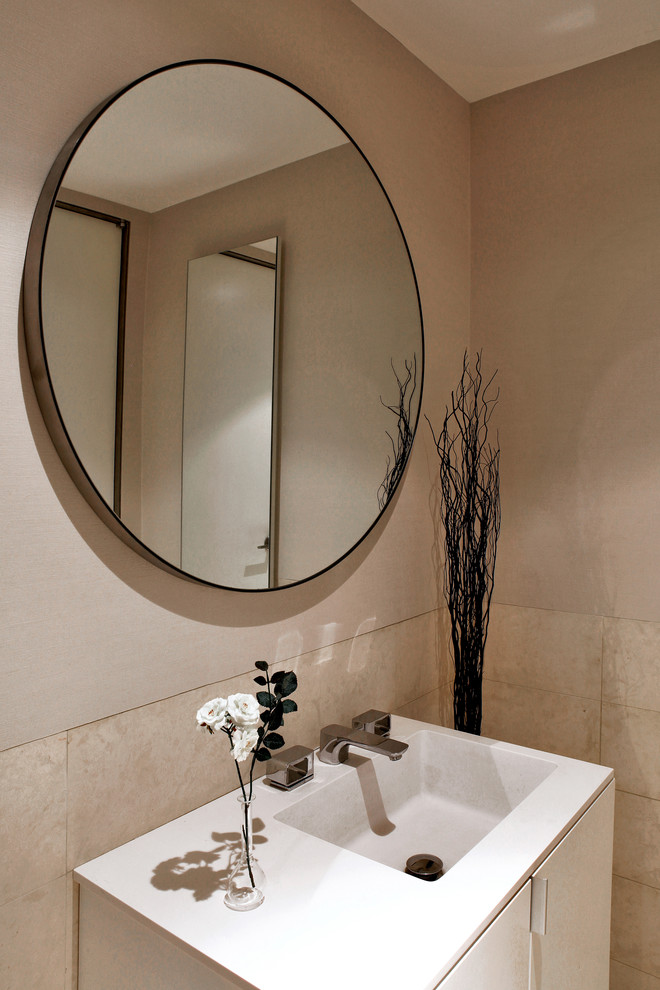 This is an example of a modern powder room in New York.