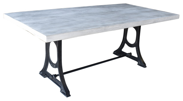 Muan Rustic Grey Wash Mango Wood Dining Table With Ironwork Base -  Industrial - Dining Tables - by Chic Teak | Houzz