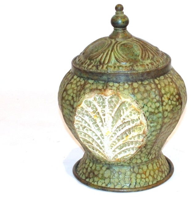 Hammered Leaf Decorative Jar With Lid Traditional Decorative Jars