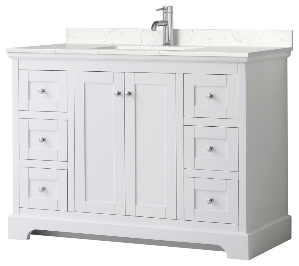 Avery 48, Single Vanity, White, Light-Vein Carrara Marble Top, Square Sink