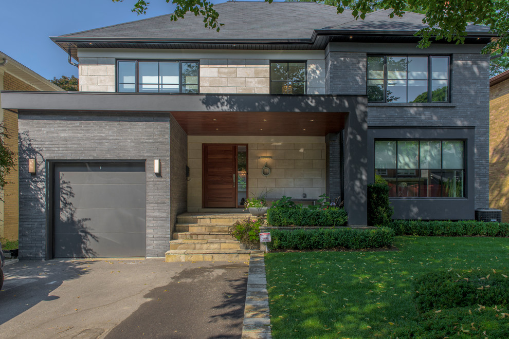 House 6 Limestone and Grey Brick Exterior Contemporary