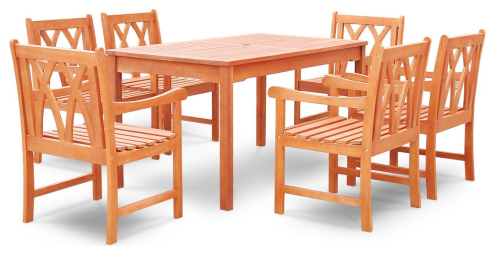 Malibu Outdoor 7Piece Wood Patio Dining Set With Curvy Leg Table