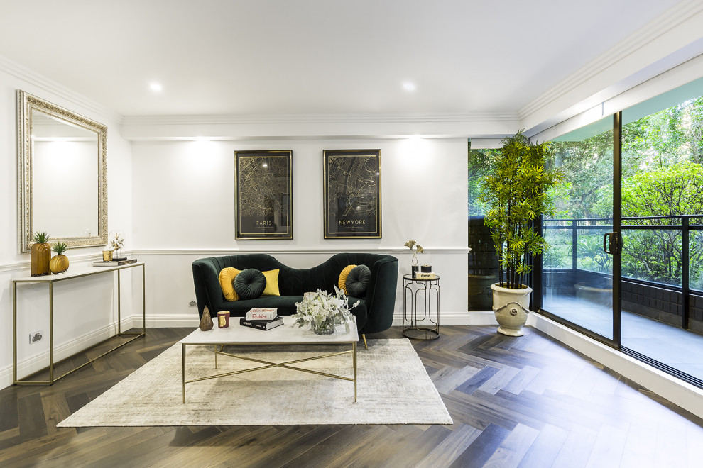 Modern living room in Sydney with decorative wall panelling.