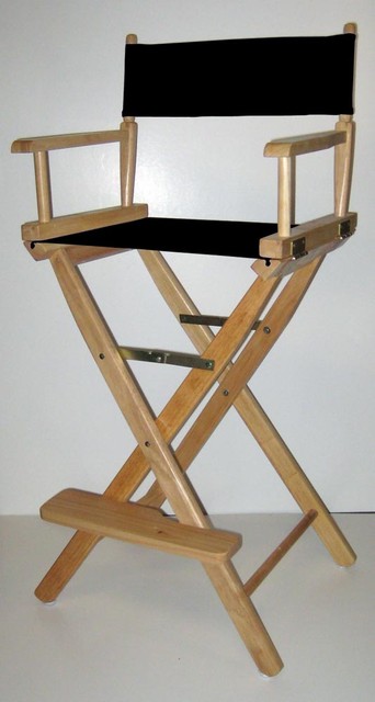 30-Inch Seat Height Folding Director's Chair w Natural Finish Frame, Black