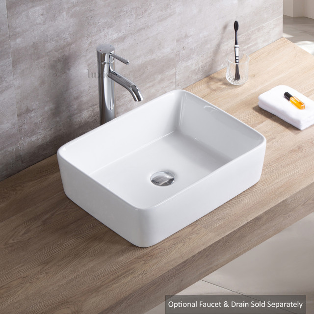 Luxier CS013 Rectangular Bathroom Ceramic Vessel Sink Art Basin in White Contemporary