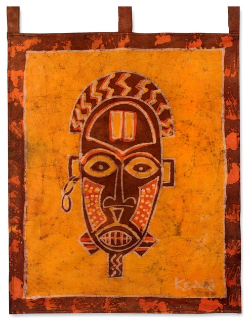 Oduro Mask Batik Wall Hanging Tropical Tapestries By Novica