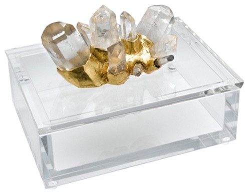 Rock Crystal w/ Gold on Clear Lucite Box