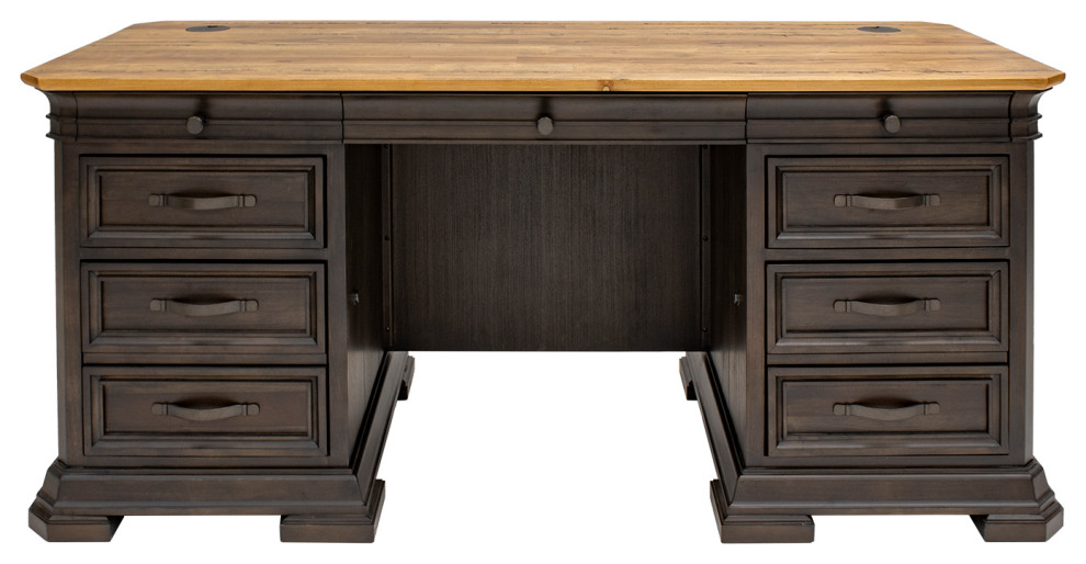 Double Pedestal Executive Desk, Fully Assembled, Brown Traditional