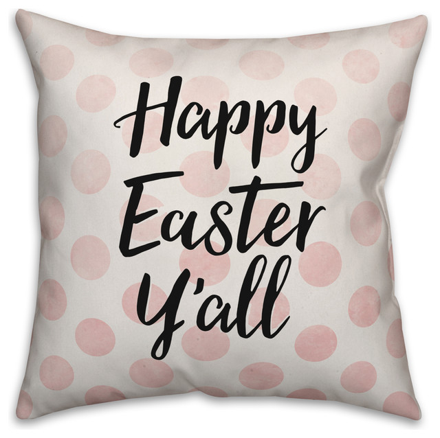 Pink Polka Dot Happy Easter Y All 16x16 Throw Pillow Cover