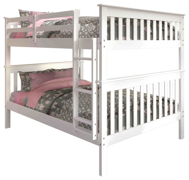 Donco Kids Langan Bunk Bed, White, Full Over Full Transitional Bunk