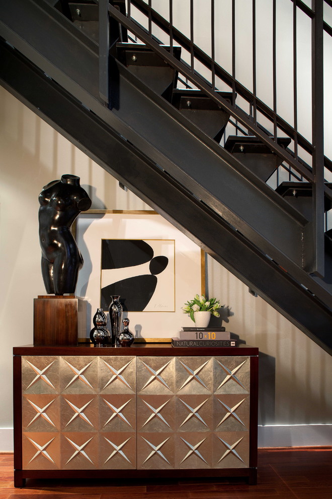 This is an example of an eclectic staircase in DC Metro with open risers.