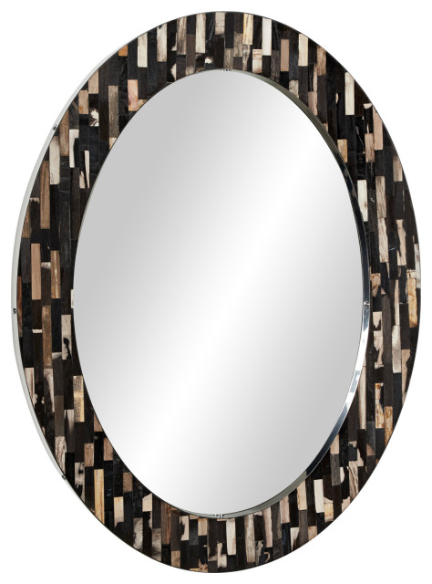 Oval Checkered Petrified Wood Stone Wall Mirror, 36
