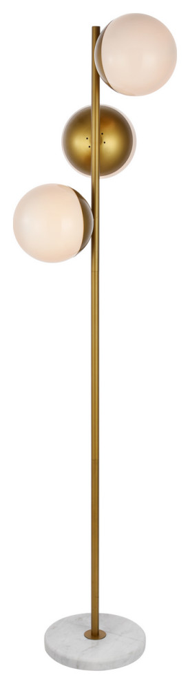 Eclipse 3-Light Floor Lamp, Brass With Frosted White Glass