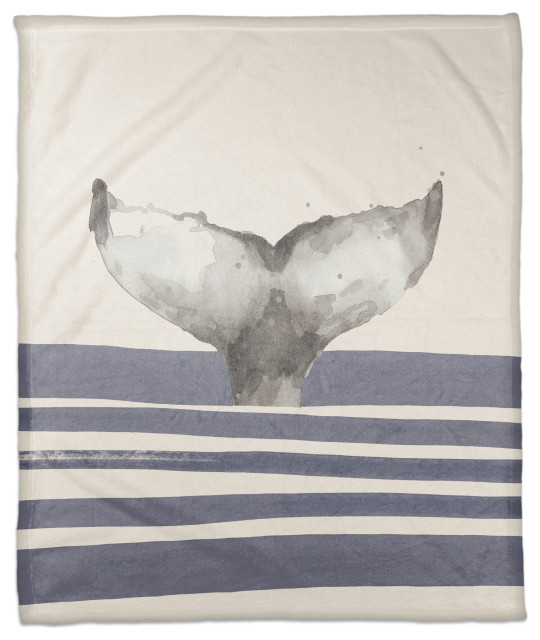 Whale Tail Stripes Navy 50x60 Throw Blanket