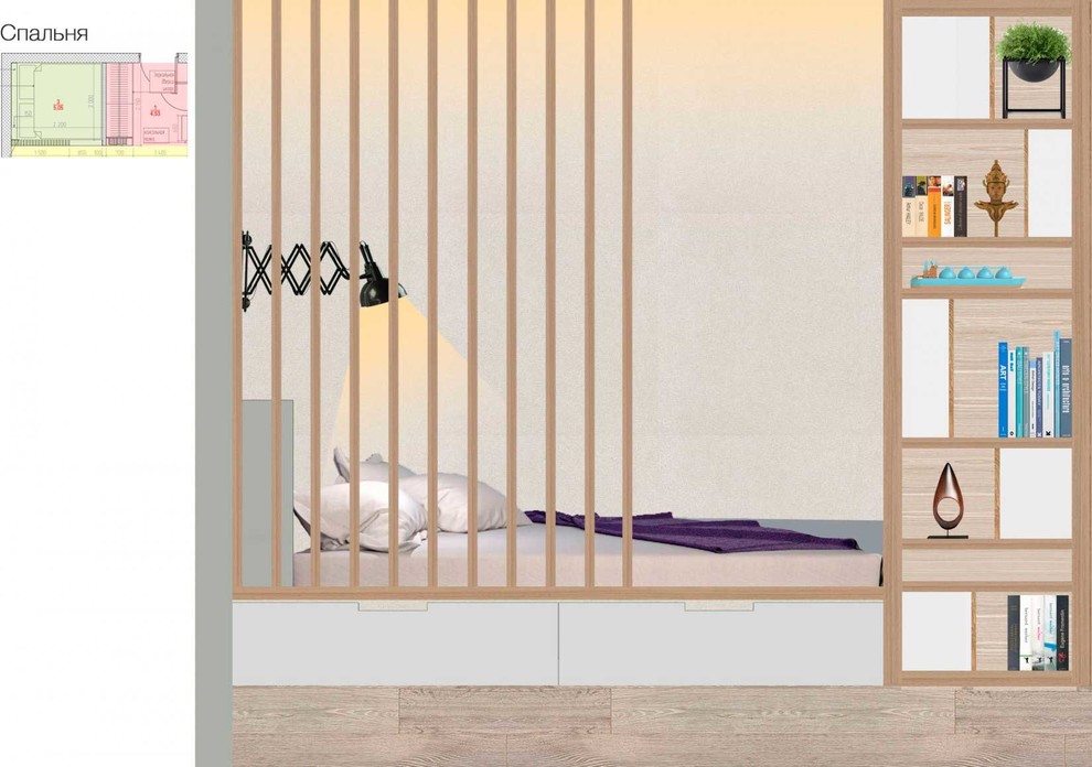 Эскизный проект квартиры студии. ЖК Лобачевский. Площадь: 50 м2.