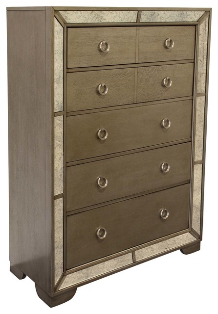 Ava Mirrored Silver Bronzed 5-Drawer Chest - Transitional - Dressers ...