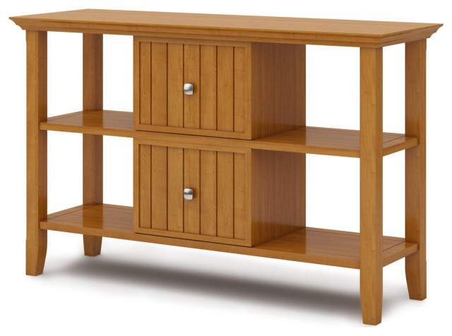 Retro Console Table, Side Open Shelves & Grooved Drawers, Light Golden ...