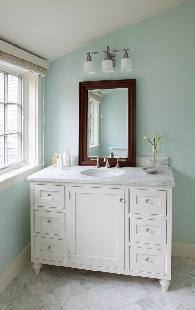 Inspiration for a beach style bathroom in Boston with an undermount sink.
