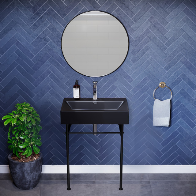 Claire 24" Ceramic Console Sink Matte Black Basin Black Legs
