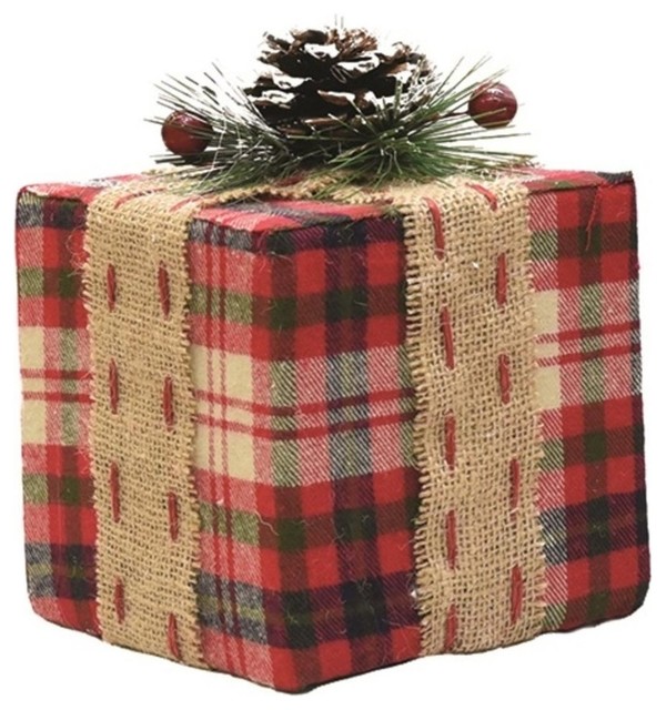 Square Gift Box With Pine Bow Christmas Decoration, 5"