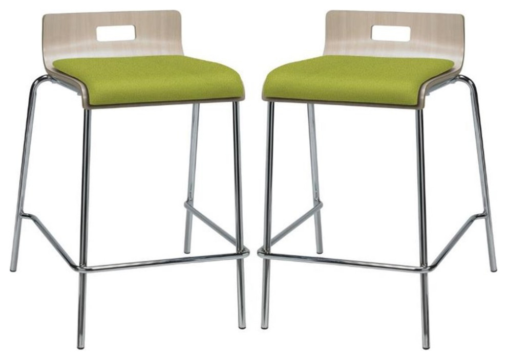 Home Square 25" Fabric Seat Counter Stool in Natural and Avocado Set