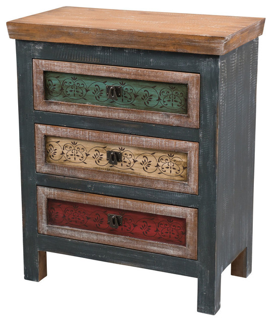 GDF Studio Leo Antique Dark Green Wood 3-Chest of Drawers Cabinet