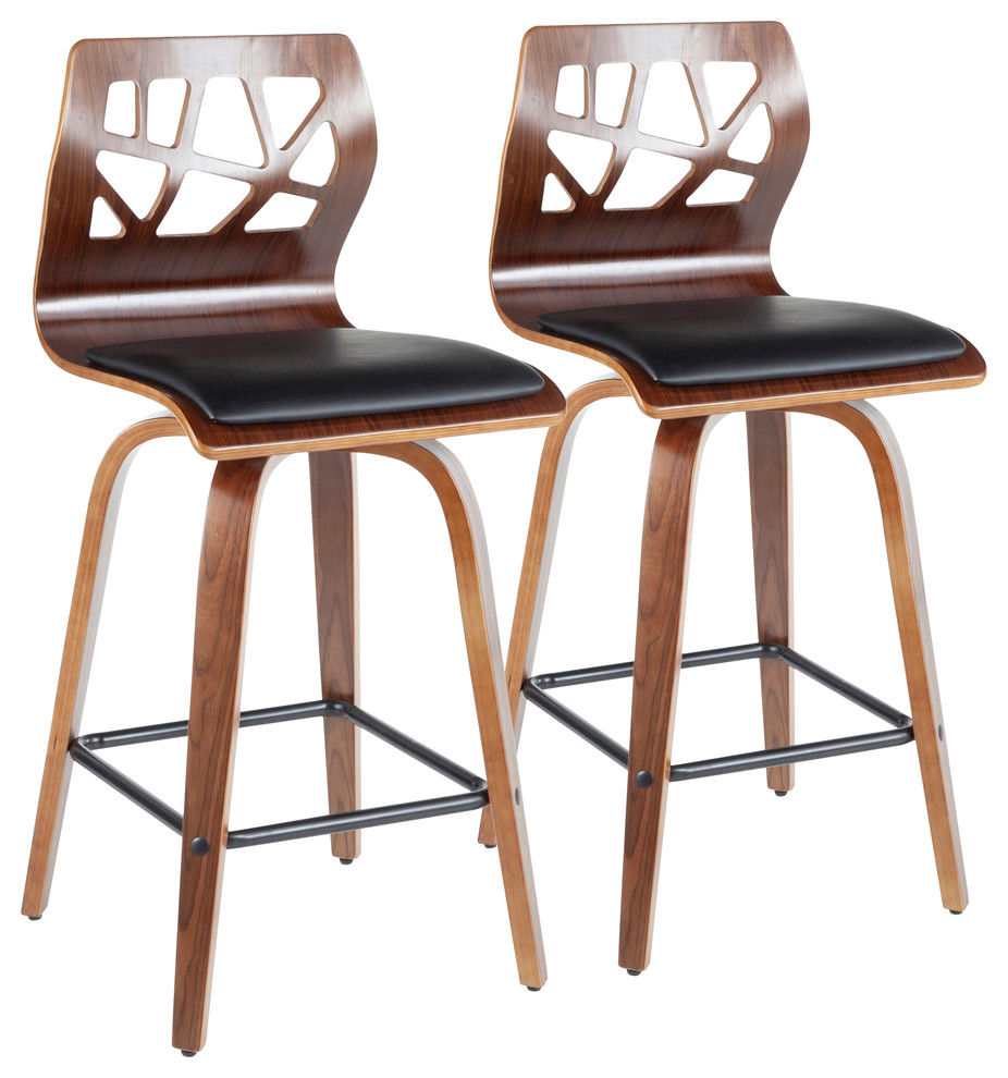 Folia Counter Stool, Set of 2, Black Pu