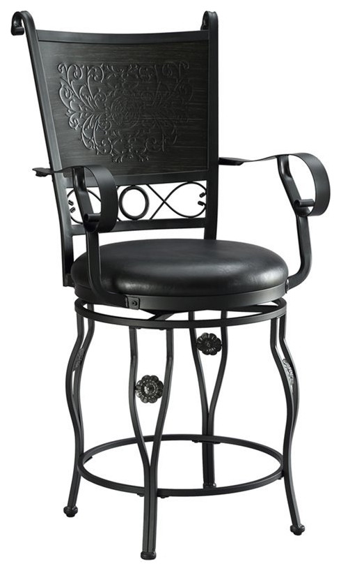 Linon Ellie Big & Tall Swivel Counter Stool Faux Leather Padded Seat in Black