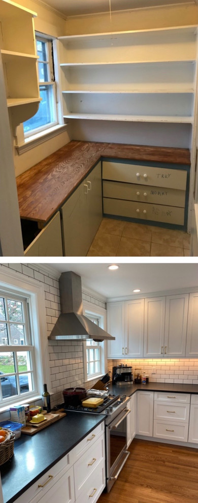 Example of a transitional kitchen design in Boston