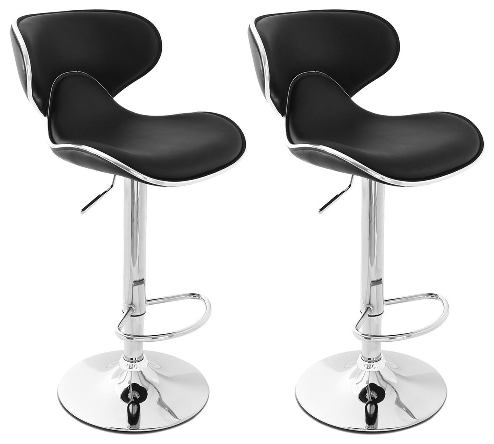 Set Of 2 Bar Stools Faux Leather, Black Leather Swivel Bar Stools With Arms