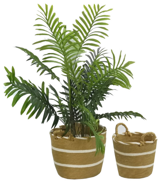 Set of 2 Nesting Basket Seagrass Design For Blankets Toys With Handle Storage