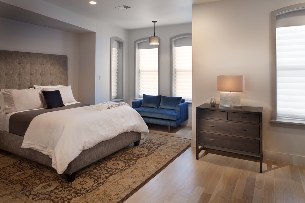 Inspiration for a contemporary guest bedroom in DC Metro with light hardwood floors.