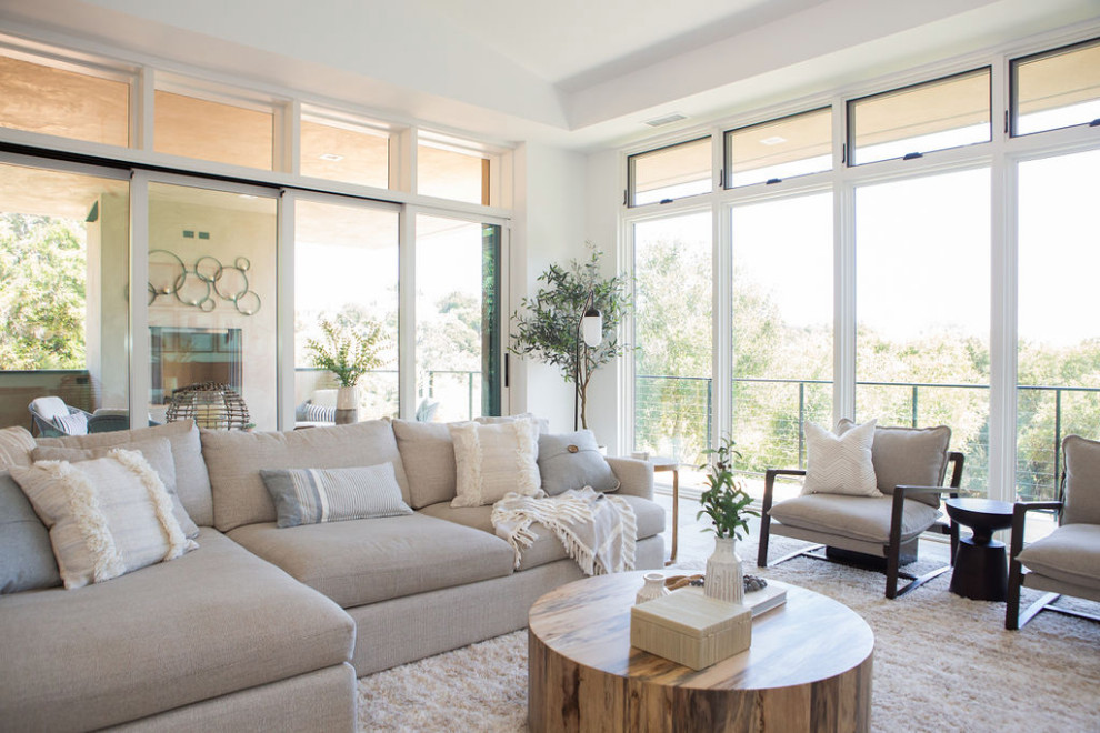 Beach style home design photo in Austin